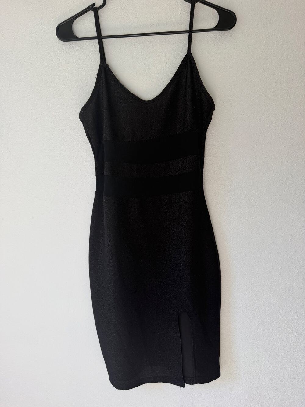 Black Sheer Sparkly Spaghetti Strap Bandage Dress Mesh Waist Size Medium Bodycon
